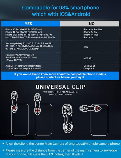 10 in 1 Cell Phone Camera Lens Kit, Wide Angle Lens & Macro Lens+Fisheye Lens+Telephoto Lens+Cpl/Flow/Radial/Star Filter+Kaleidoscope 3/6 Lens for Iphone Samsung Sony and Most of Smartphone