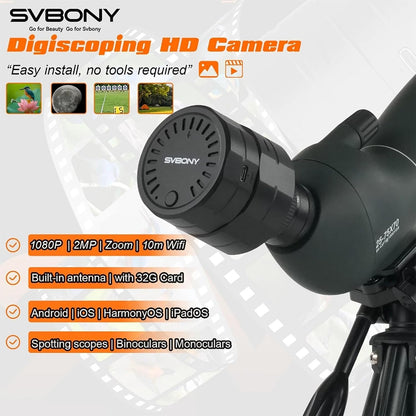 SC002 Wireless Electronic Eyepiece, Digiscoping Wifi Electronic Eyepiece Camera with 1080P HD, Digital Zoom, Spotting Scope Camera for 37Mm-56Mm Scopes for Target Shooting, Bird Watching (32GB)