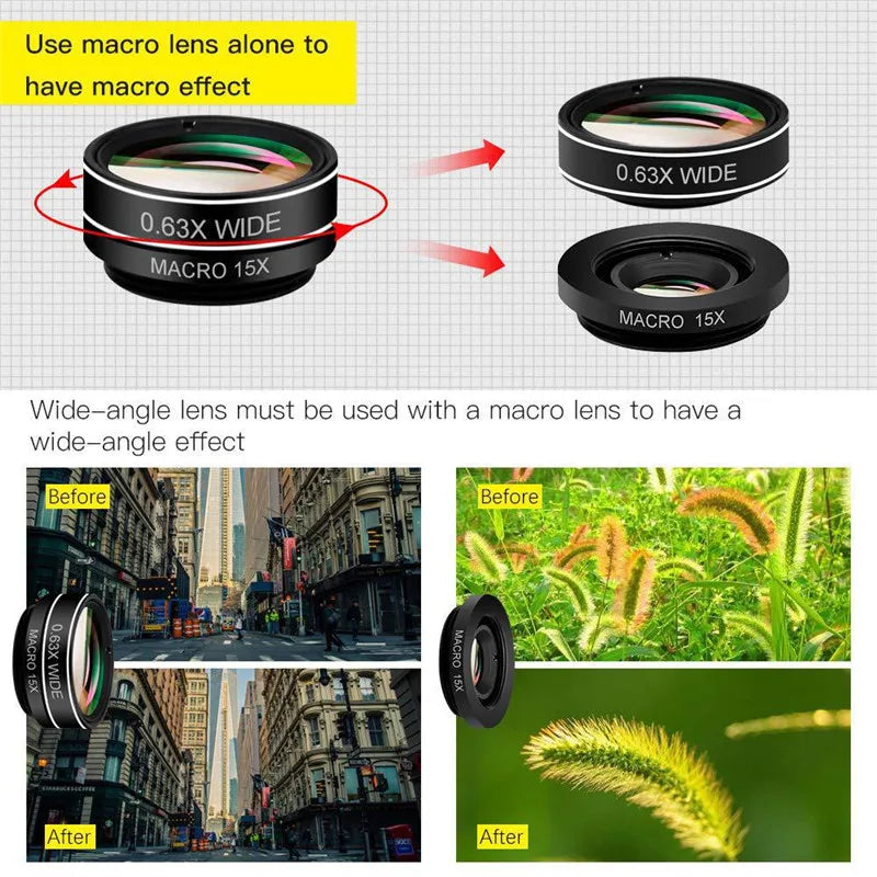 Phone Camera Lens Phone Lens Kit Clip on Fisheye/Macro/Wide Angle Lens for Iphone 16 15 14 13 12 11 Pro Max Samsung Smartphone