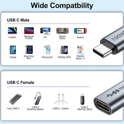 USB C Extension Cable 6 FT, USB C Extender Cable 100W Charging/10Gbps Data Transfer/4K Video,Usbc Extension Cord for Iphone 16, Galaxy S25-S21,Macbook Pro, Protable Monitor KYY/MNN,PSVR2, USBC Hub