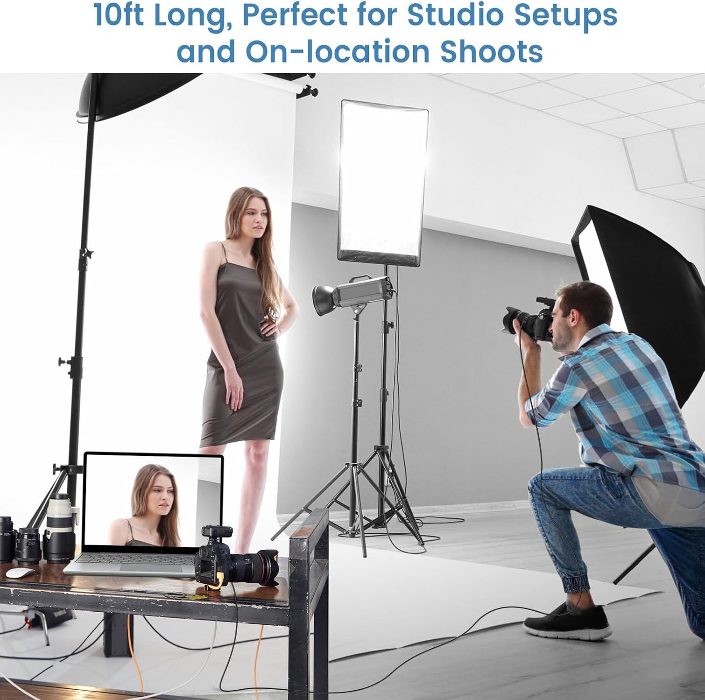 10 Ft USB C Camera Tether Cable for Canon R5/R8/R6, USBC to USBC Tethering Charger for Sony A9 III/A1 II/A1/A9 II, Data Transfer for Nikon ZF/Z8/Z9