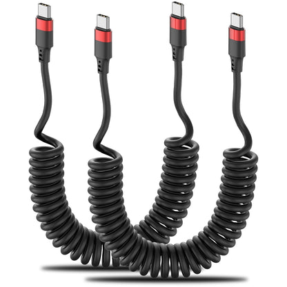 Coiled USB C to USB C Cable, 2 Pack 3FT USBC Car Charger Cord, USBC to USBC Coiled Cable Fast Charging for Carplay, Iphone 17/16/15 Plus/Pro Max, Samsung Galaxy S25 S24 S23, Pixel 10 9