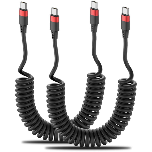Coiled USB C to USB C Cable, 2 Pack 3FT USBC Car Charger Cord, USBC to USBC Coiled Cable Fast Charging for Carplay, Iphone 17/16/15 Plus/Pro Max, Samsung Galaxy S25 S24 S23, Pixel 10 9