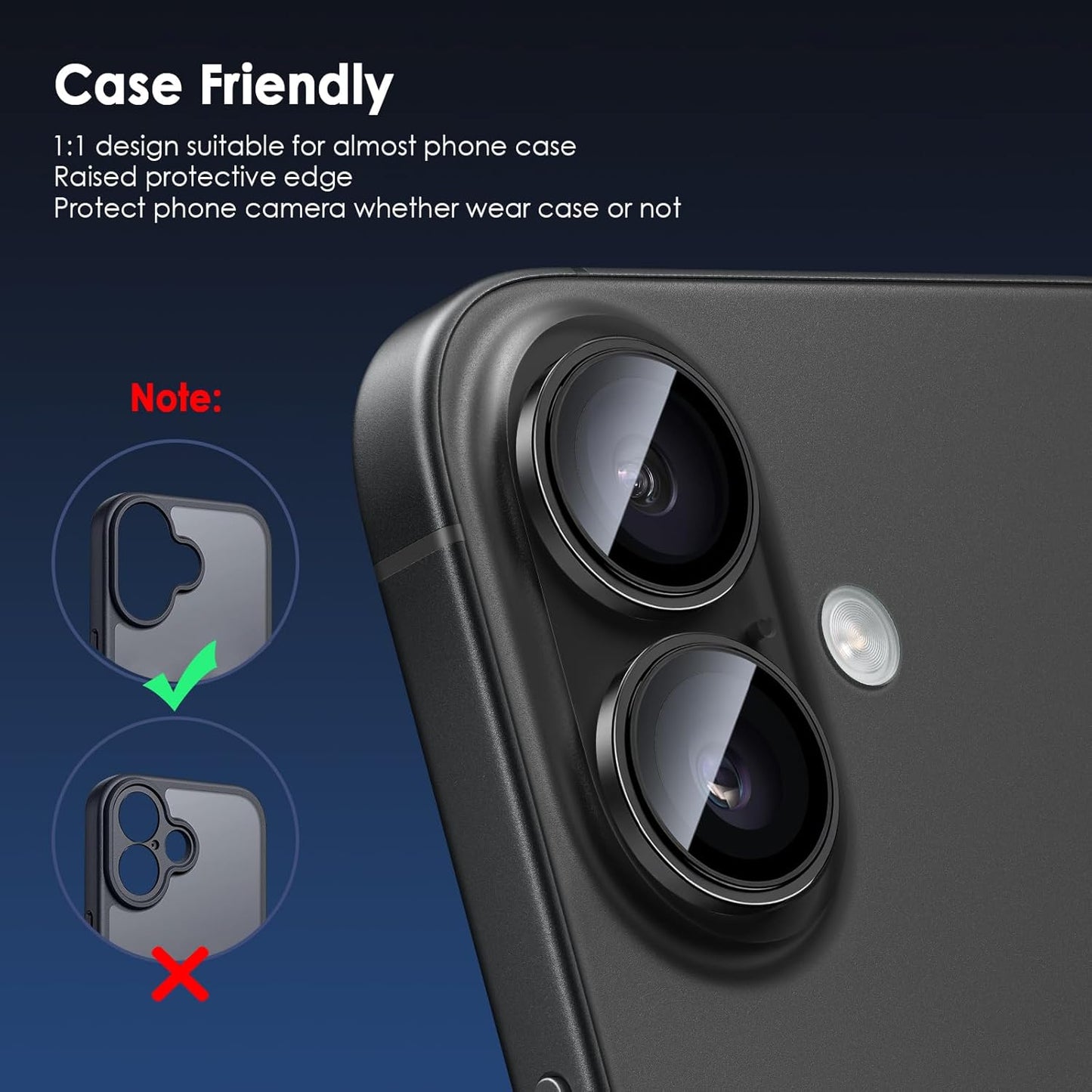 Camera Lens Protector for Iphone 17, 9H Tempered Glass Camera Screen Cover, Black Metal Individual Ring