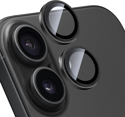 Camera Lens Protector for Iphone 17, 9H Tempered Glass Camera Screen Cover, Black Metal Individual Ring