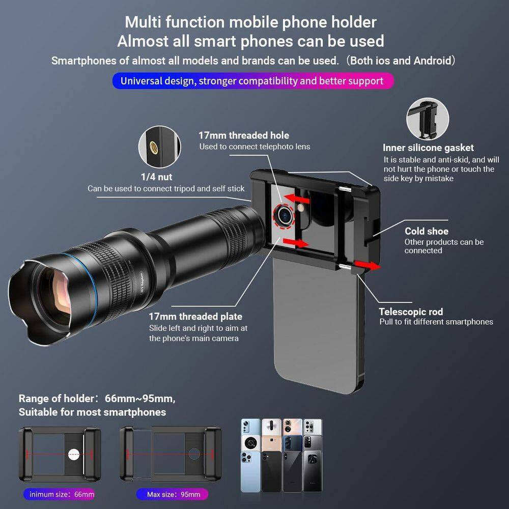 36X Telephoto Lens Kit Universal Clip HD Magnifier for Smartphone Compatible with Iphone Android