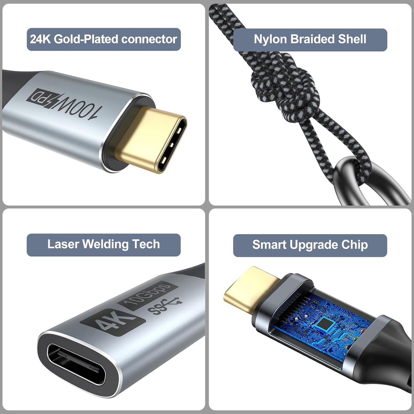 Small USB C Extension Cable 1FT, Short USBC Extender Cord USBC (10Gbps) Male to Female Cable 100W PD Charging/ 4K Video for Macbook Pro/Air, USB C Hub, Microphone, Flash Drive,Docking, Phone, PC