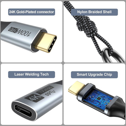 Small USB C Extension Cable 1FT, Short USBC Extender Cord USBC (10Gbps) Male to Female Cable 100W PD Charging/ 4K Video for Macbook Pro/Air, USB C Hub, Microphone, Flash Drive,Docking, Phone, PC