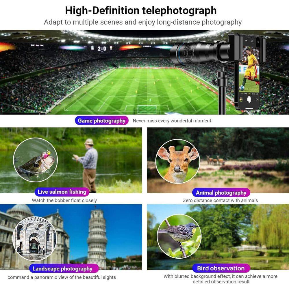 36X Telephoto Lens Kit Universal Clip HD Magnifier for Smartphone Compatible with Iphone Android