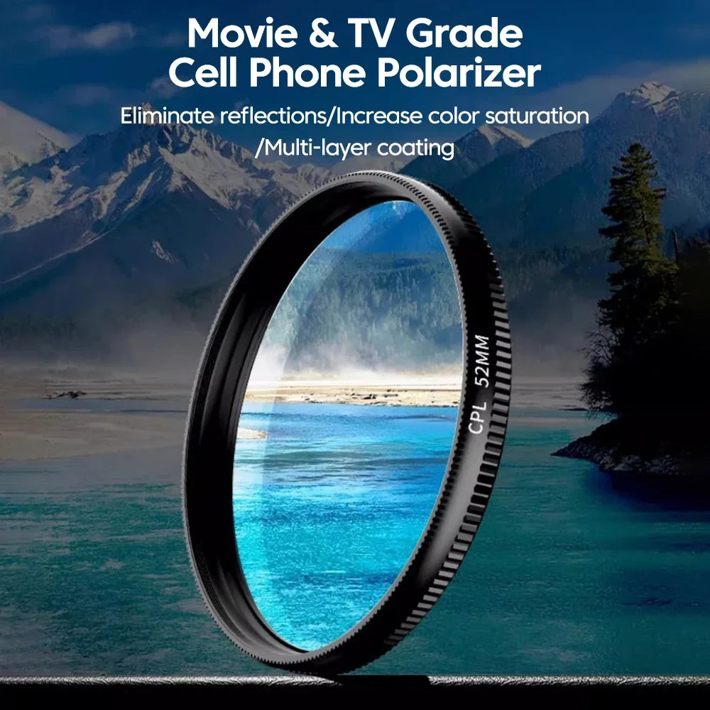 52Mm CPL Mobile Phone Lens Filter Lens Clip Camera Accessories Circular Polarizer Filter for Canon Nikon for All Smartphone