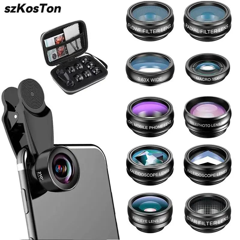 Phone Camera Lens Phone Lens Kit Clip on Fisheye/Macro/Wide Angle Lens for Iphone 16 15 14 13 12 11 Pro Max Samsung Smartphone