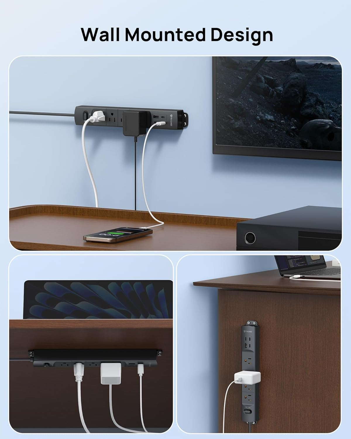 Flat Plug Power Strip Surge Protector, Power Strip with USB Ports, 3 USB C and 1 USB A, 1440 Joules, ETL Listed, 1625W, Wall Outlet Extender, 6Ft Extension Cord for Home Office Dorm, Black