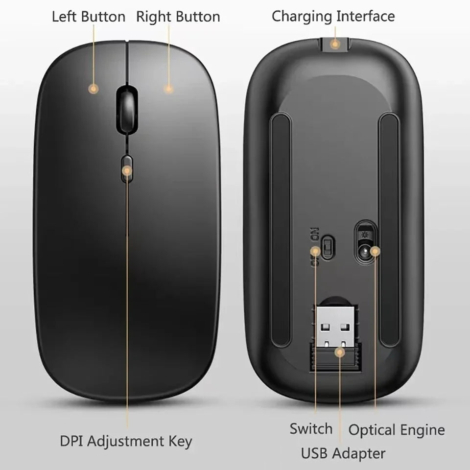 Rechargeable Dual-Mode Wireless Mouse with Bluetooth and 2.4GHz Connectivity for PC, Laptop, and MacBook
