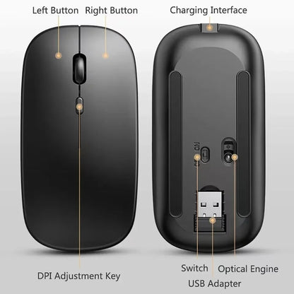 Rechargeable Dual-Mode Wireless Mouse with Bluetooth and 2.4GHz Connectivity for PC, Laptop, and MacBook