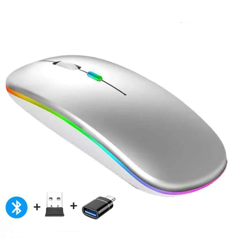 Rechargeable Dual-Mode Wireless Mouse with Bluetooth and 2.4GHz Connectivity for PC, Laptop, and MacBook