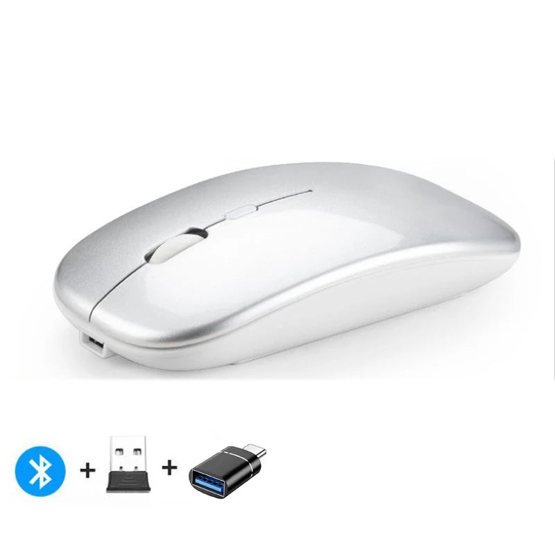 Rechargeable Dual-Mode Wireless Mouse with Bluetooth and 2.4GHz Connectivity for PC, Laptop, and MacBook