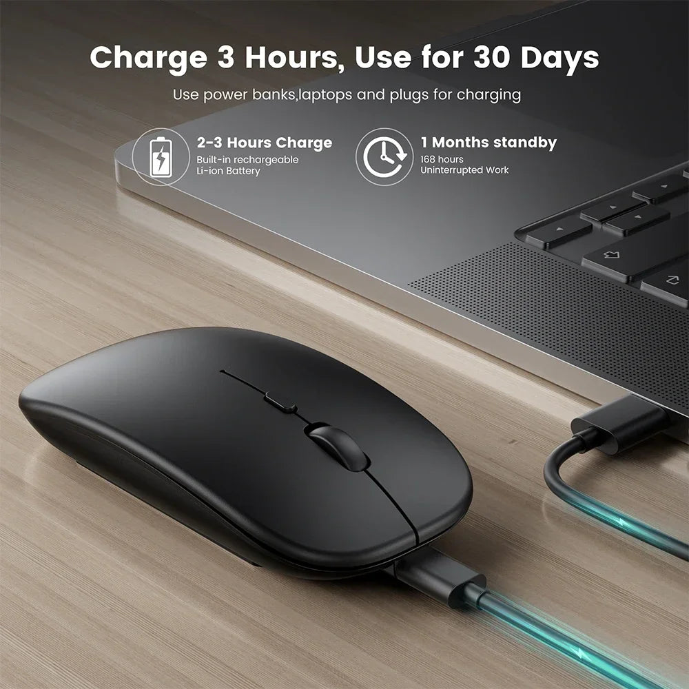 Rechargeable Dual-Mode Wireless Mouse with Bluetooth and 2.4GHz Connectivity for PC, Laptop, and MacBook