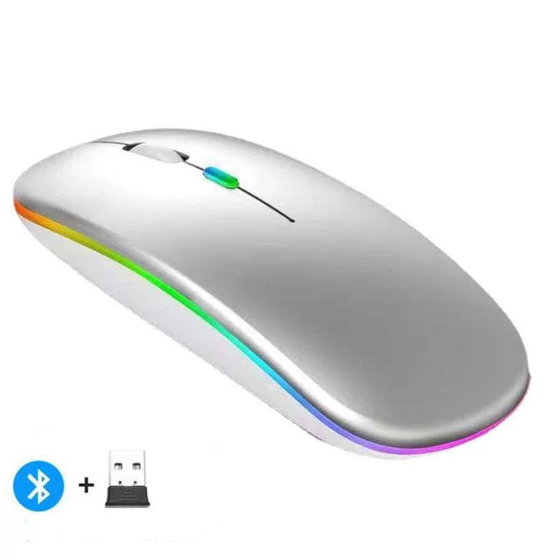 Rechargeable Dual-Mode Wireless Mouse with Bluetooth and 2.4GHz Connectivity for PC, Laptop, and MacBook