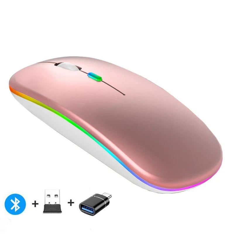 Rechargeable Dual-Mode Wireless Mouse with Bluetooth and 2.4GHz Connectivity for PC, Laptop, and MacBook