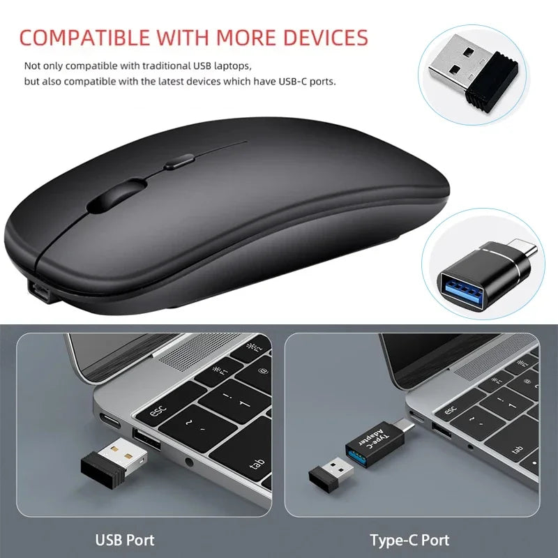 Rechargeable Dual-Mode Wireless Mouse with Bluetooth and 2.4GHz Connectivity for PC, Laptop, and MacBook