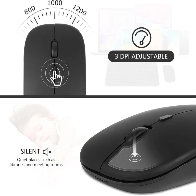 Rechargeable Dual-Mode Wireless Mouse with Bluetooth and 2.4GHz Connectivity for PC, Laptop, and MacBook