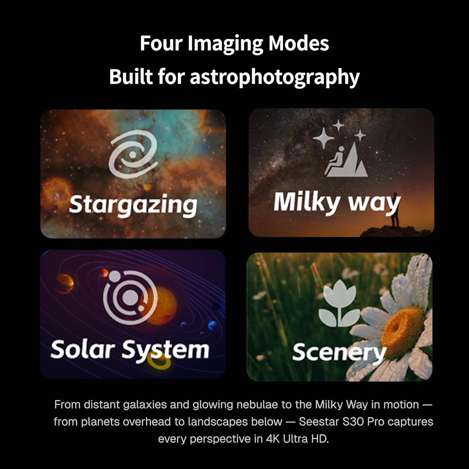 Seestar S30 Pro Smart Telescope, App-Controlled Astrophotography | 4K Dual Camera, Auto Tracking & Goto, One-Tap Capture & Processing, Milky Way & Star Trail, Deep Sky & Wide-Field Imaging