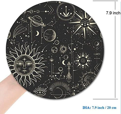 Round Mouse Pad, Celestial Pattern Sun and Moon Mouse Pad, Washable Gaming Mousepads with Lycra Cloth, Non-Slip Rubber Base Computer Small Mouse Pads for Wireless Mouse