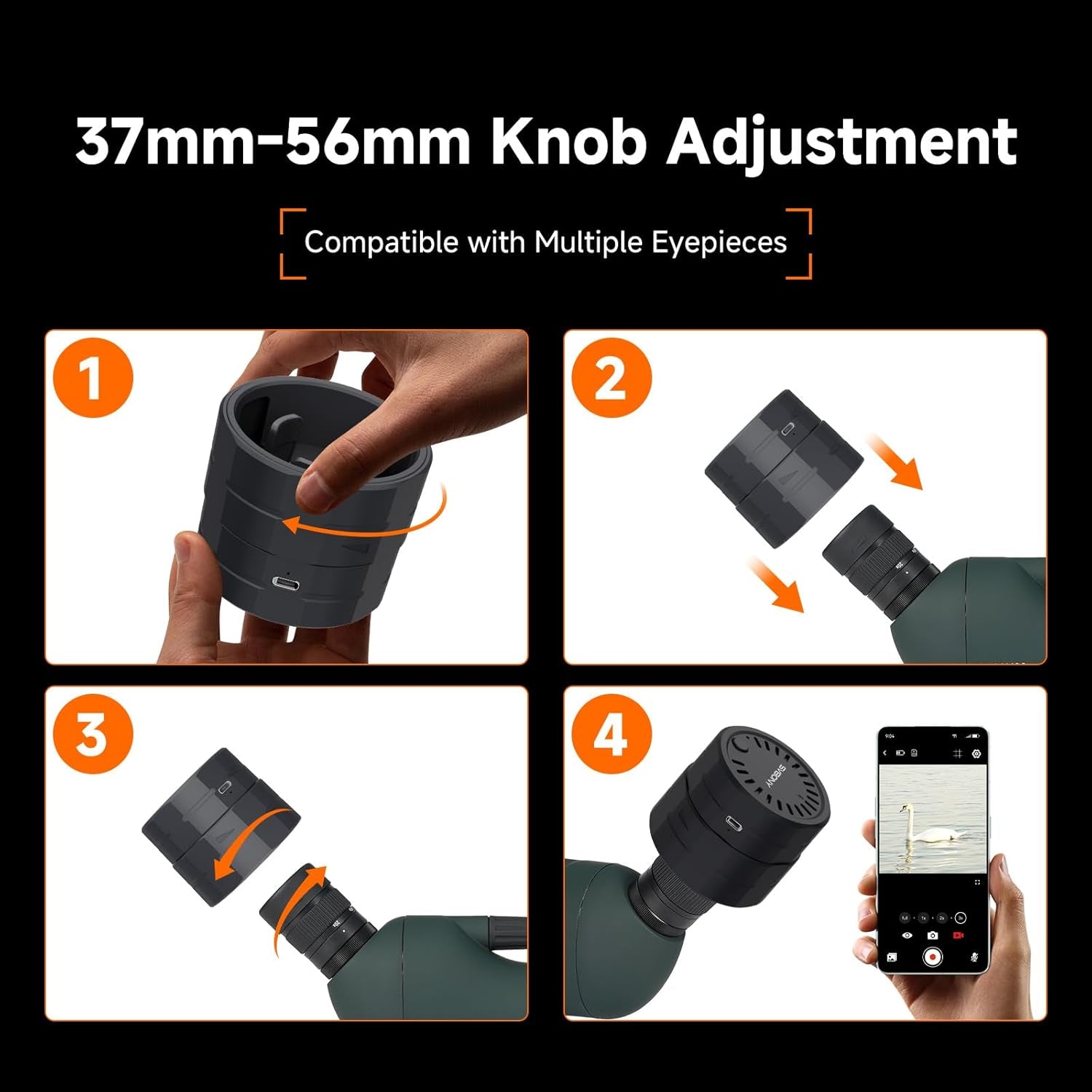 SC002 Wireless Electronic Eyepiece, Digiscoping Wifi Electronic Eyepiece Camera with 1080P HD, Digital Zoom, Spotting Scope Camera for 37Mm-56Mm Scopes for Target Shooting, Bird Watching (32GB)