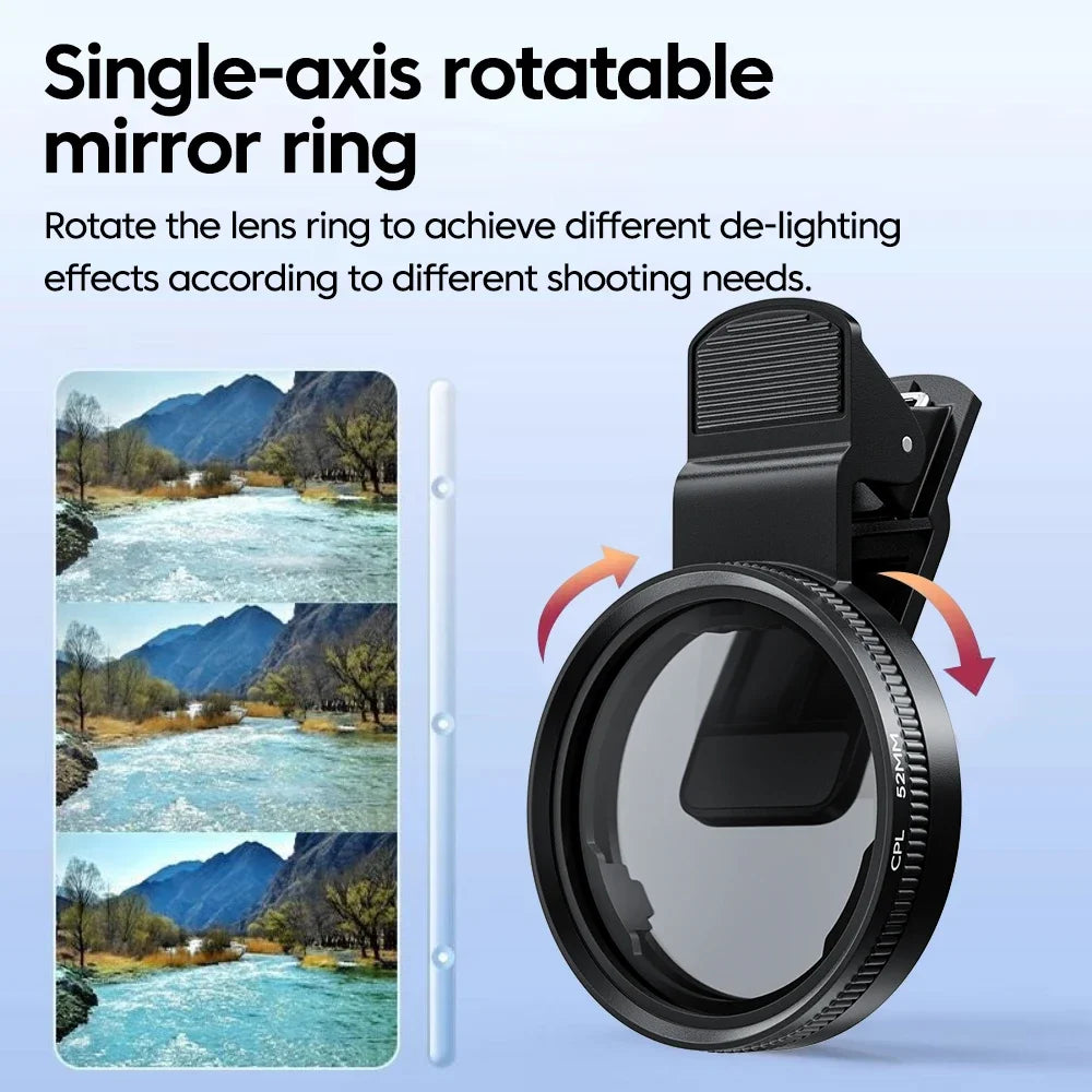 52Mm CPL Mobile Phone Lens Filter Lens Clip Camera Accessories Circular Polarizer Filter for Canon Nikon for All Smartphone