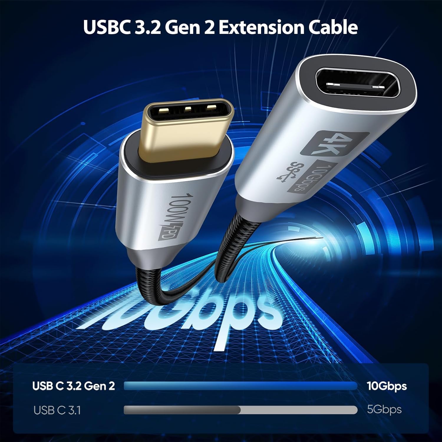 Small USB C Extension Cable 1FT, Short USBC Extender Cord USBC (10Gbps) Male to Female Cable 100W PD Charging/ 4K Video for Macbook Pro/Air, USB C Hub, Microphone, Flash Drive,Docking, Phone, PC
