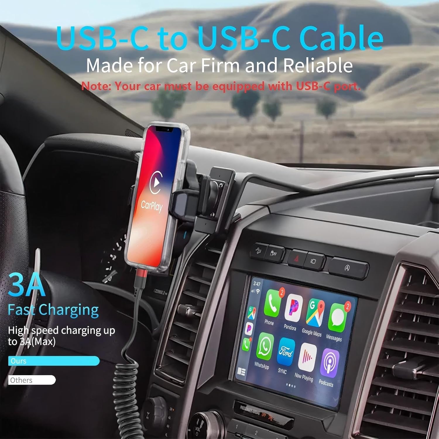 Coiled USB C to USB C Cable, 2 Pack 3FT USBC Car Charger Cord, USBC to USBC Coiled Cable Fast Charging for Carplay, Iphone 17/16/15 Plus/Pro Max, Samsung Galaxy S25 S24 S23, Pixel 10 9