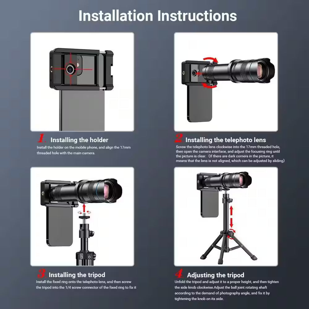 36X HD Telephoto Mobile Lens with Tripod for Iphone Samsung Smartphones 4K Clarity Wildlife Watching