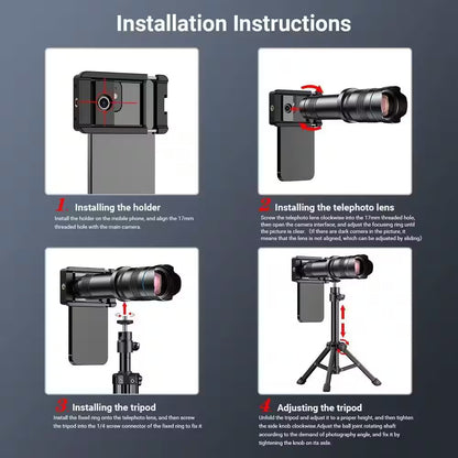 36X HD Telephoto Mobile Lens with Tripod for Iphone Samsung Smartphones 4K Clarity Wildlife Watching