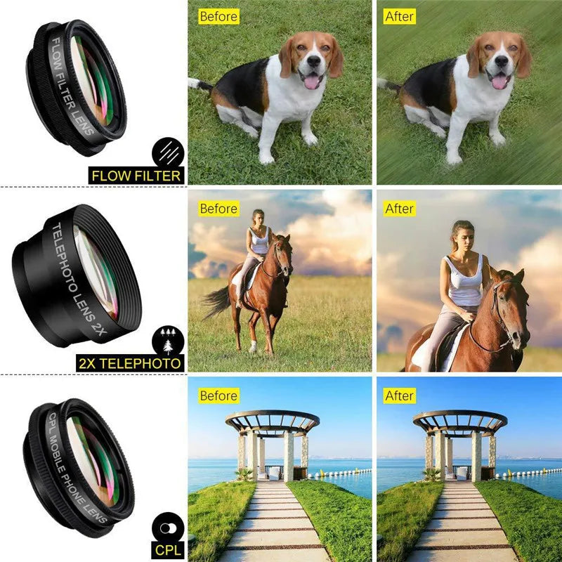 Phone Camera Lens Phone Lens Kit Clip on Fisheye/Macro/Wide Angle Lens for Iphone 16 15 14 13 12 11 Pro Max Samsung Smartphone