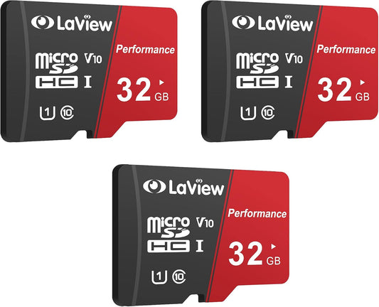 32GB Micro SD Card 3 Pack, Micro SDXC UHS-I Memory Card – 95Mb/S,633X,U1,C10, Full HD Video V10, A1, FAT32, High Speed Flash TF Card P500 for Computer with Adapter/Phone/Tablet/Pc